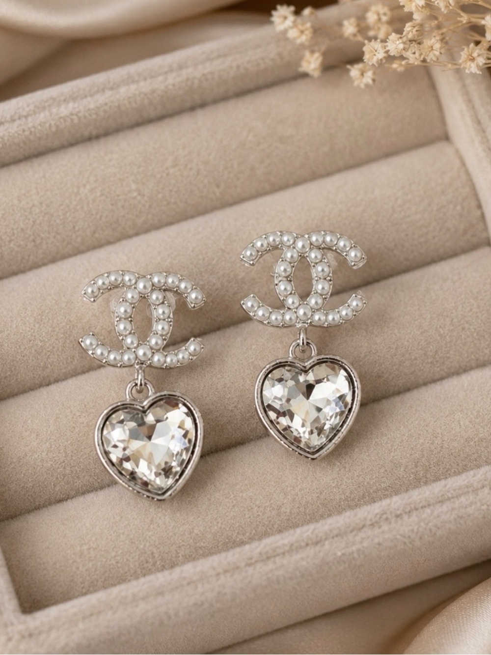 Pearl Heart Drop Earrings